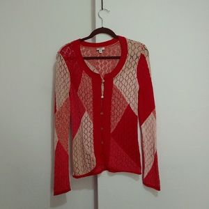 J.jill crochet sweater pink color block